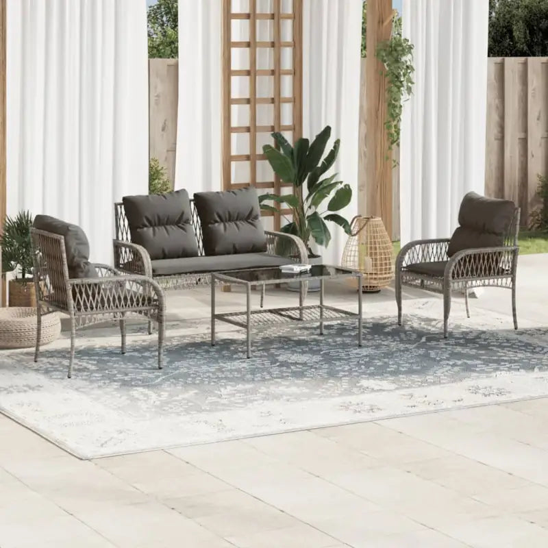 Loungeset in grijs materiaal met gepoedercoat staal en afmetingen - Tuinsets