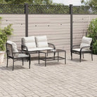 Loungeset in grijs materiaal met gepoedercoat staal en afmetingen - Zwart en crème - Tuinsets