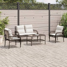 Loungeset in grijs materiaal met gepoedercoat staal en afmetingen - Bruin en crème - Tuinsets