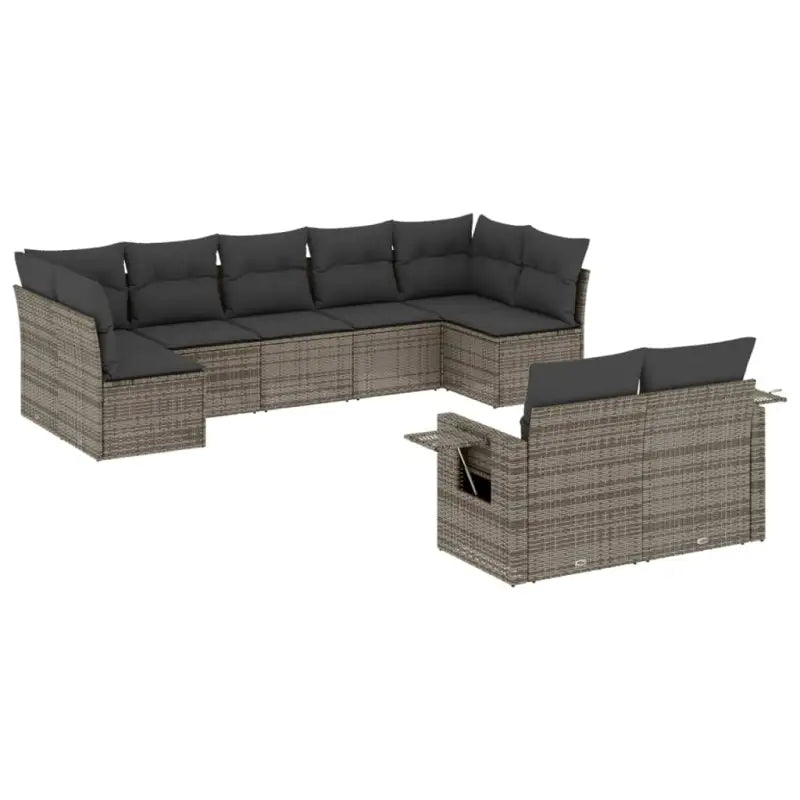 Loungeset in grijs materiaal met gepoedercoat staal en afmetingen - Tuinsets