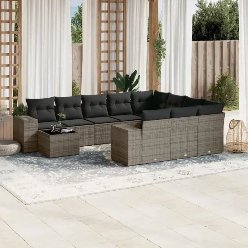 Loungeset in grijs materiaal met gepoedercoat staal en afmetingen - Tuinsets