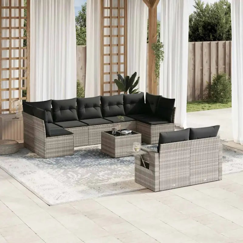 Loungeset in grijs materiaal met gepoedercoat staal en afmetingen - Lichtgrijs / Zonder tafel - Tuinsets