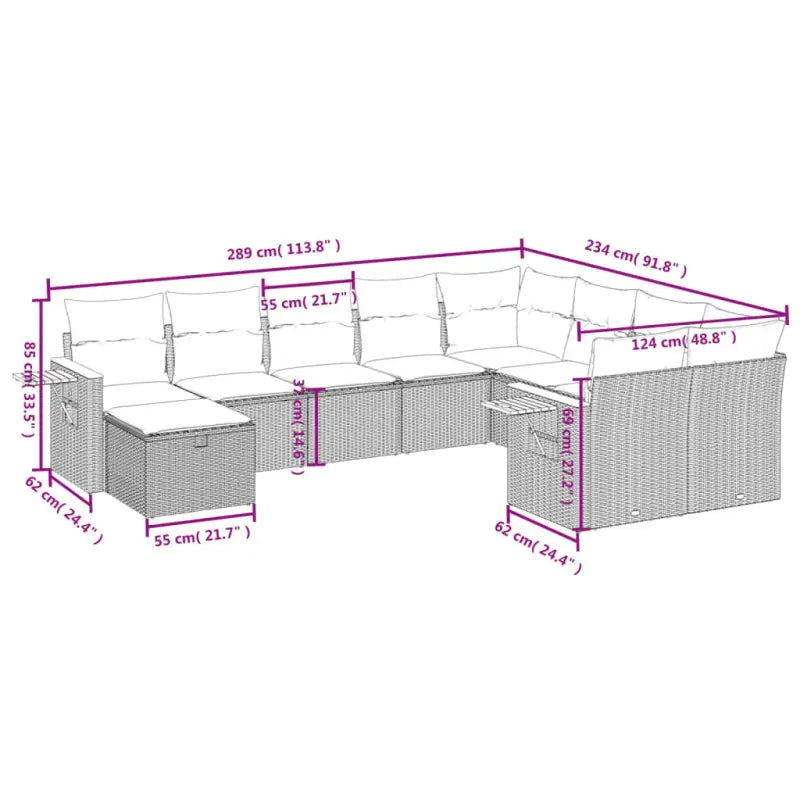 Loungeset in grijs materiaal met gepoedercoat staal en comfortabele afmetingen - Tuinsets