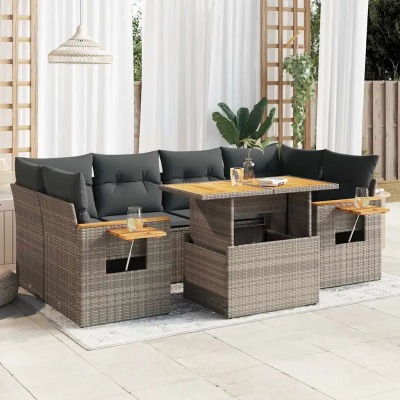 Loungeset in grijs materiaal met gepoedercoat staal en comfortabele afmetingen - Grijs / met opbergruimte - Tuinsets