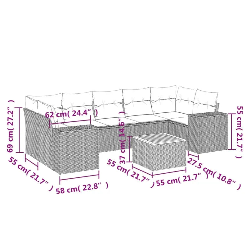 Loungeset in grijs materiaal met gepoedercoat staal en ideale afmetingen - Tuinsets
