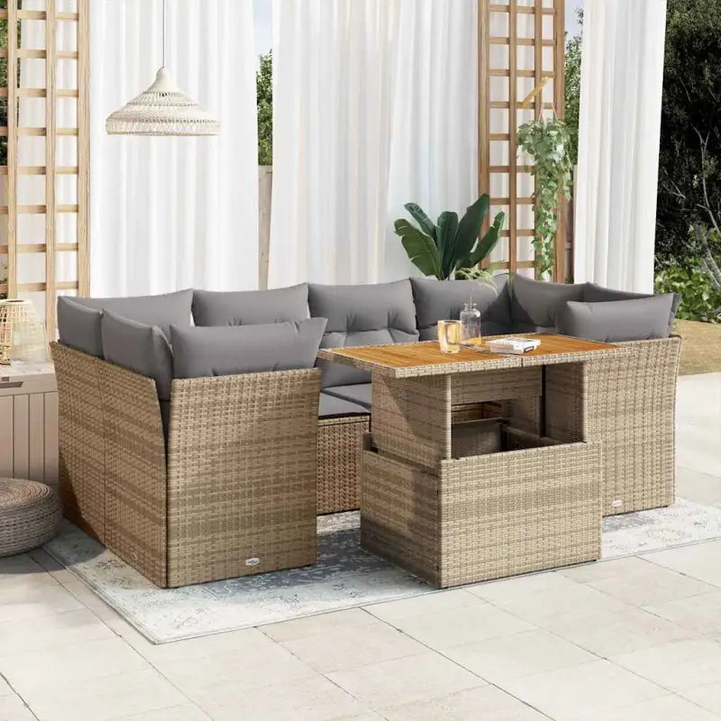Loungeset in grijs materiaal met gepoedercoat staal en waterdichte tas - Beige en grijs / met opbergruimte - Tuinsets
