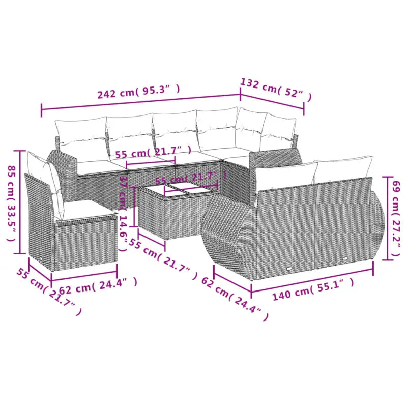Loungeset in grijs materiaal met gepoedercoat staal en waterdichte tas - Tuinsets