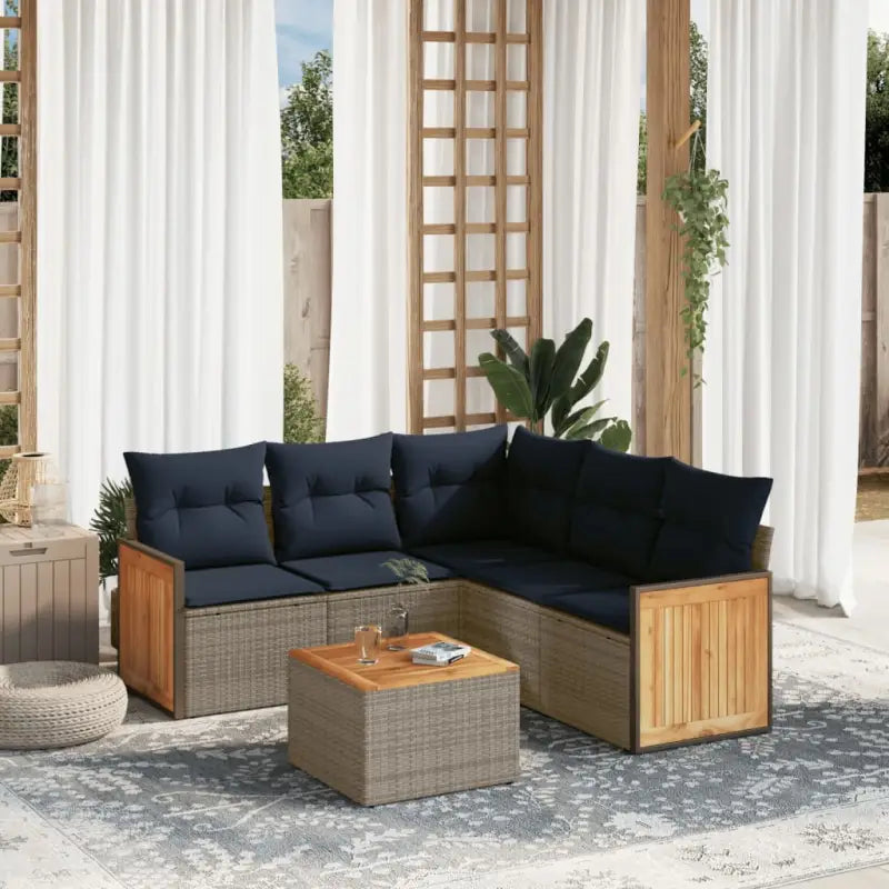 Loungeset in grijs materiaal met gepoedercoat staal en waterdichte zak - Grijs en blauw / Met tafel - Tuinsets