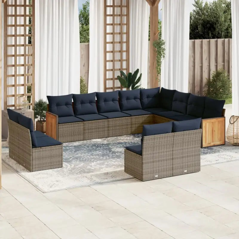 Loungeset in grijs materiaal met gepoedercoat staal en waterdichte zak - Grijs en blauw / Zonder tafel - Tuinsets