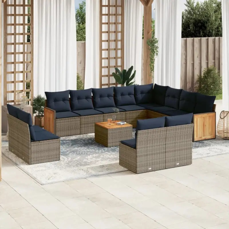 Loungeset in grijs materiaal met gepoedercoat staal en waterdichte zak - Grijs en blauw / Met tafel - Tuinsets