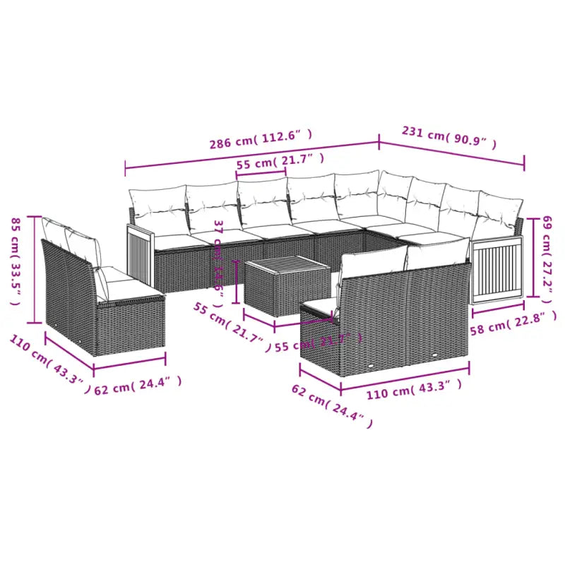 Loungeset in grijs materiaal met gepoedercoat staal en waterdichte zak - Tuinsets