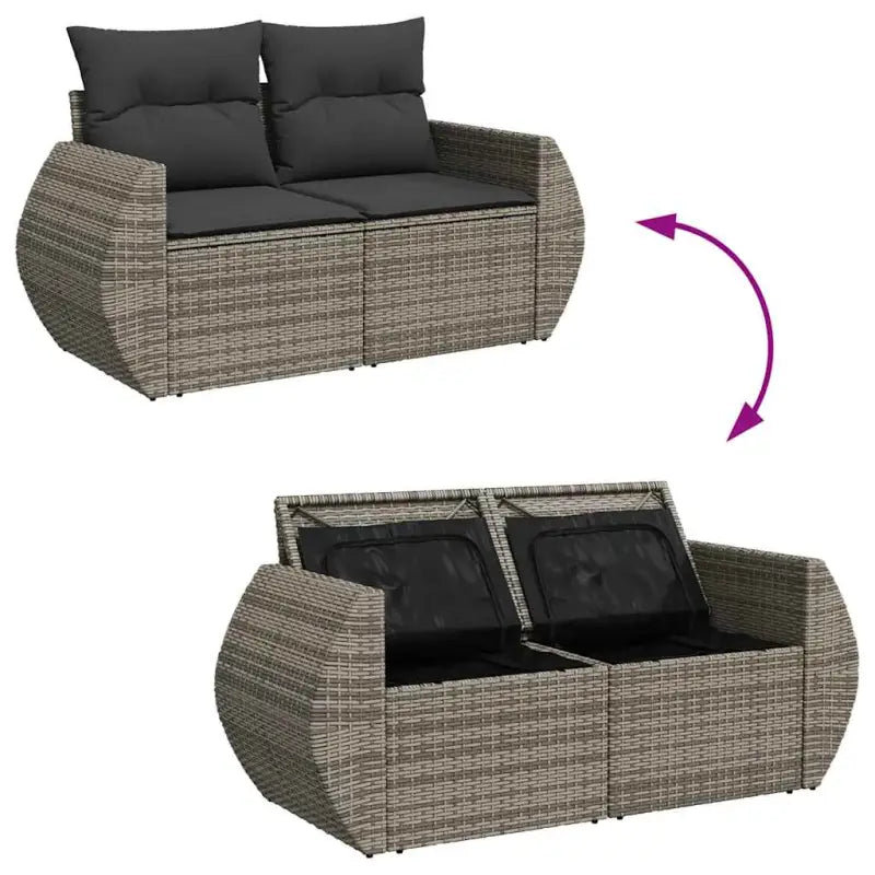 Loungeset in grijs materiaal met waterdichte zak en gepoedercoat staal - Tuinsets
