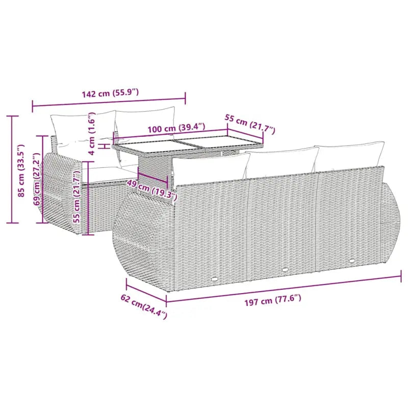 Loungeset in grijs materiaal met waterdichte zak en gepoedercoat staal - Tuinsets