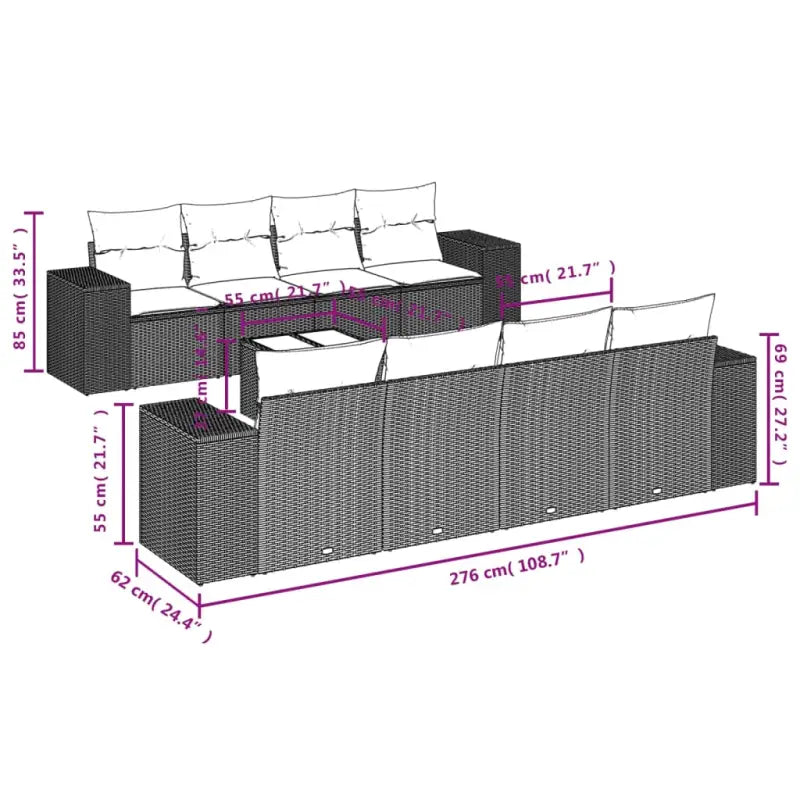 Loungeset in zwart materiaal met gepoedercoat staal afmetingen - Tuinsets