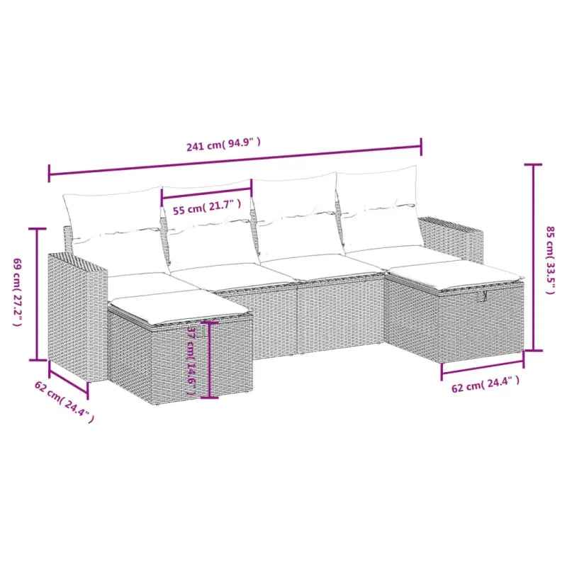 Loungeset in zwart materiaal met gepoedercoat staal afmetingen - Tuinsets