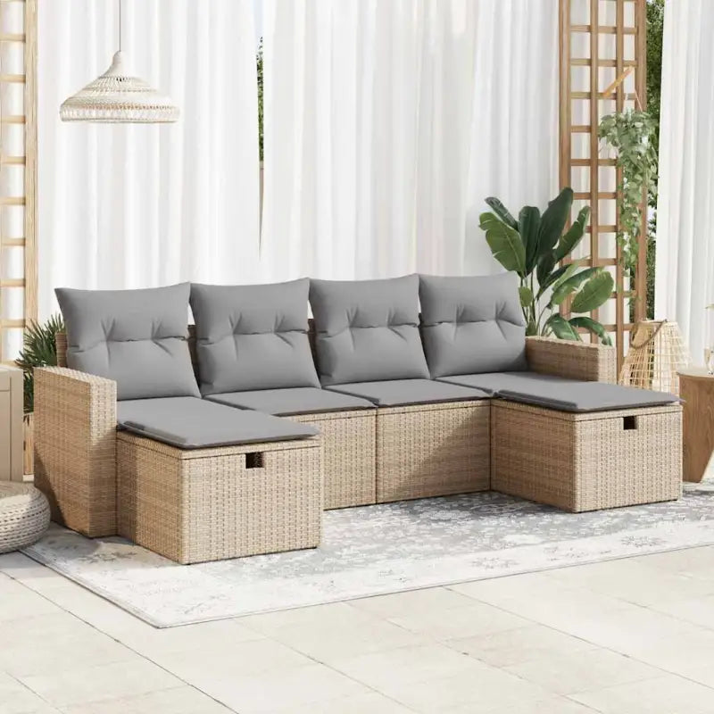 Loungeset in zwart materiaal met gepoedercoat staal afmetingen - Beige en grijs / met opbergruimte en zak - Tuinsets