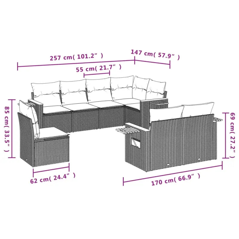Loungeset in zwart materiaal met gepoedercoat staal en comfortabele afmetingen - Tuinsets