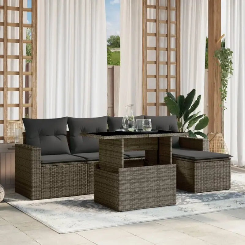 Loungeset in zwart materiaal met gepoedercoat staal en perfecte afmetingen - Grijs / zonder opbergruimte - Tuinsets