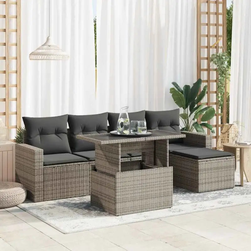 Loungeset in zwart materiaal met gepoedercoat staal en perfecte afmetingen - Grijs / met opbergruimte - Tuinsets