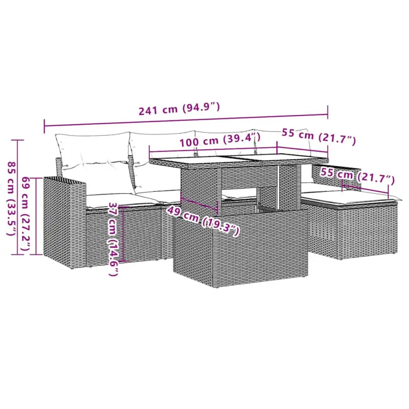 Loungeset in zwart materiaal met gepoedercoat staal en perfecte afmetingen - Tuinsets