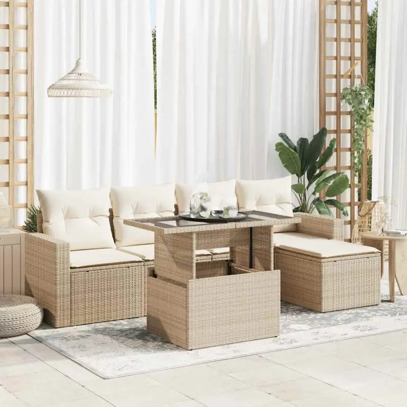 Loungeset in zwart materiaal met gepoedercoat staal en perfecte afmetingen - beige en crèmekleurig / met opbergruimte