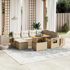 Loungeset in zwart materiaal met gepoedercoat staal en ruime afmetingen - beige en crèmekleurig / 3x hoek + 3x midden