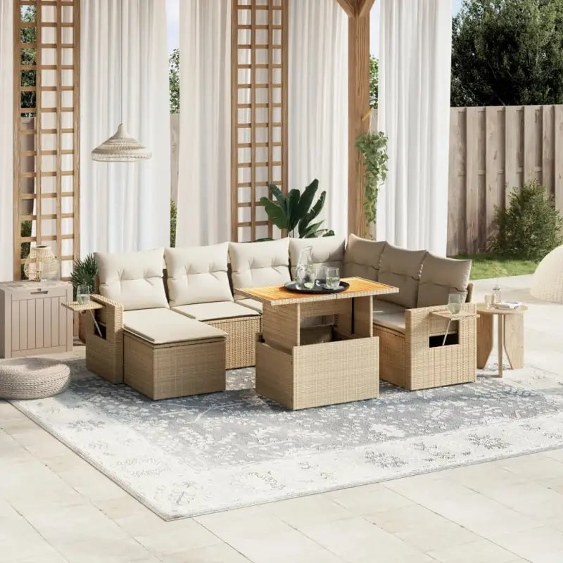 Loungeset in zwart materiaal met gepoedercoat staal en ruime afmetingen - beige en crèmekleurig / 3x hoek + 3x midden