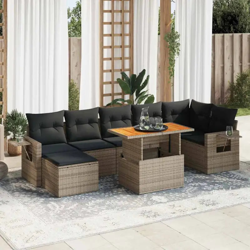 Loungeset in zwart materiaal met gepoedercoat staal en ruime afmetingen - grijs en donkergrijs / Tafel + 3x hoek + 3x