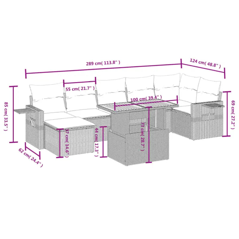 Loungeset in zwart materiaal met gepoedercoat staal en ruime afmetingen - Tuinsets