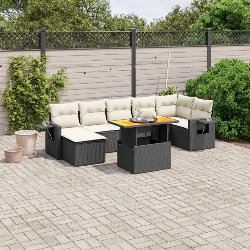Loungeset in zwart materiaal met gepoedercoat staal en ruime afmetingen - Zwart en crème / 3x midden + 3x hoek