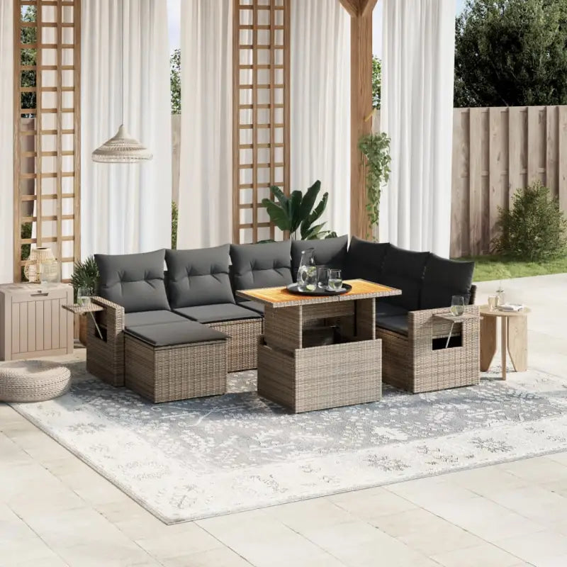 Loungeset in zwart materiaal met gepoedercoat staal en ruime afmetingen - grijs en donkergrijs / 3x hoek + 3x midden