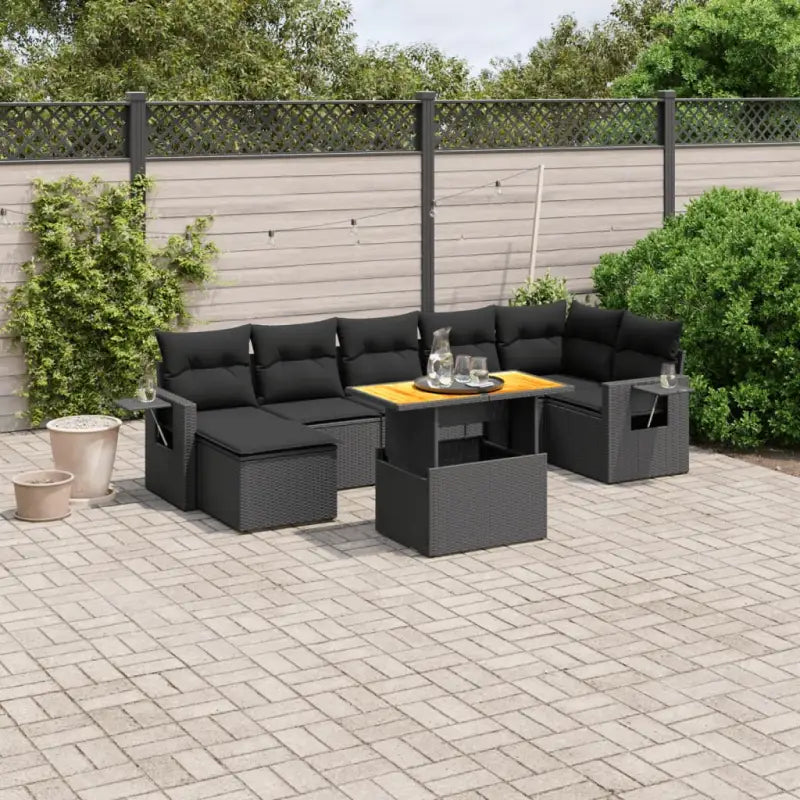 Loungeset in zwart materiaal met gepoedercoat staal en ruime afmetingen - Zwart / 3x midden + 3x hoek + voetensteun