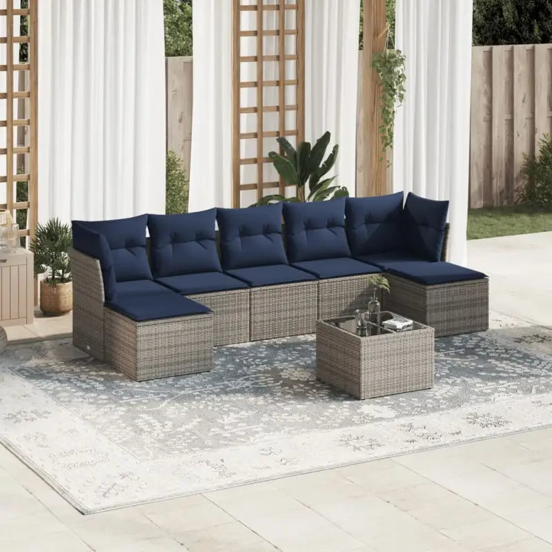 Loungeset in zwart materiaal met gepoedercoat staal voor tuin en terras - Beige en grijs / Met tafel - Tuinsets