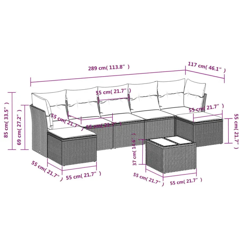 Loungeset in zwart materiaal met gepoedercoat staal voor tuin en terras - Tuinsets