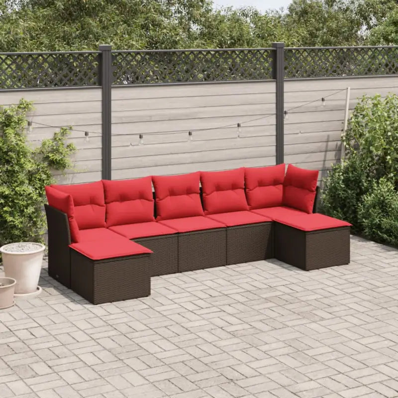 Loungeset in zwart materiaal met gepoedercoat staal voor tuin en terras - Bruin en rood / Zonder tafel - Tuinsets