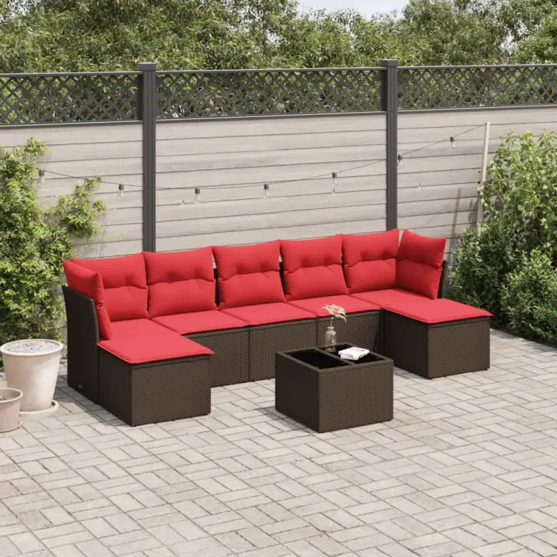 Loungeset in zwart materiaal met gepoedercoat staal voor tuin en terras - Bruin en rood / Met tafel - Tuinsets