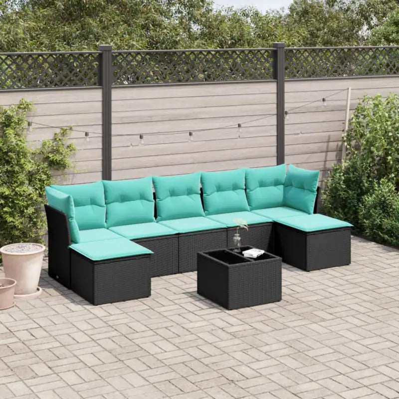 Loungeset in zwart materiaal met gepoedercoat staal voor tuin en terras - Zwart en blauw / Met tafel - Tuinsets