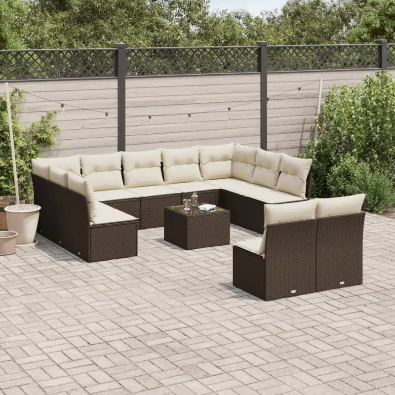 Loungeset in zwart materiaal met waterdichte tas en gepoedercoat staal - Bruin en crème / Met tafel - Tuinsets