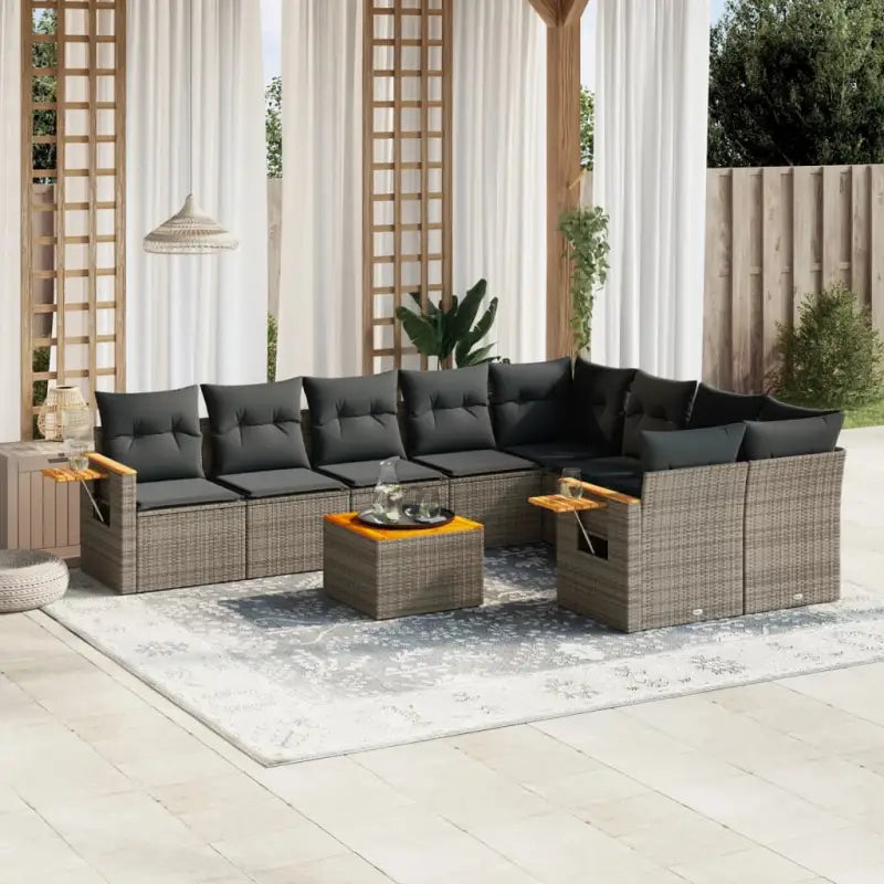 Loungeset met beige materiaal en gepoedercoat staal voor buitengebruik - Grijs / Met tafel - Tuinsets