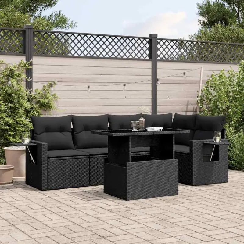 Loungeset met beige materiaal en gepoedercoat staal voor buitengebruik - Zwart / zonder opbergruimte - Tuinsets