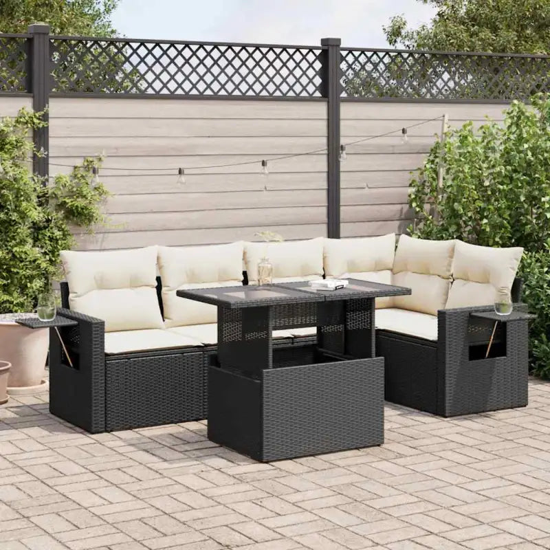 Loungeset met beige materiaal en gepoedercoat staal voor buitengebruik - Zwart en crème / met opbergruimte - Tuinsets