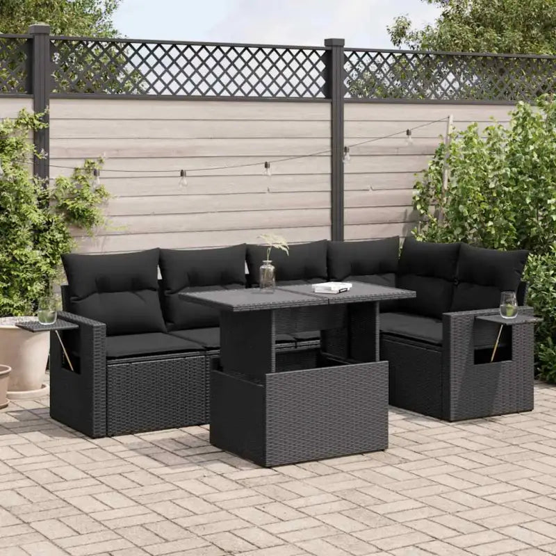 Loungeset met beige materiaal en gepoedercoat staal voor buitengebruik - Zwart / met opbergruimte - Tuinsets
