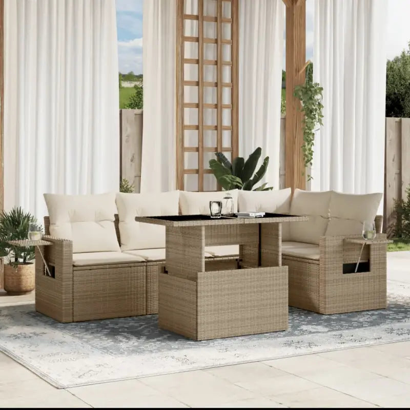 Loungeset met beige materiaal en gepoedercoat staal voor buitengebruik - Tuinsets