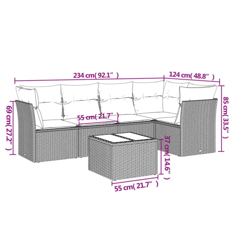 Loungeset met beige materiaal en gepoedercoat staal afmetingen - Tuinsets