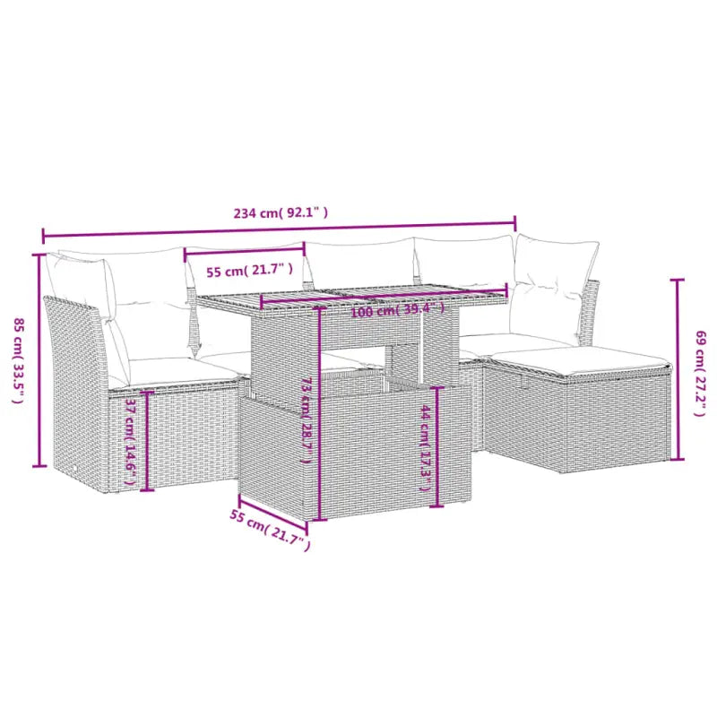 Loungeset met beige materiaal en gepoedercoat staal afmetingen - Tuinsets
