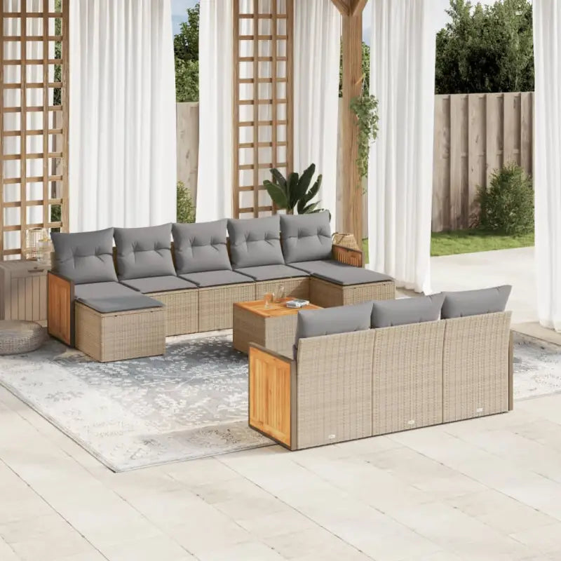 Loungeset met beige materiaal en gepoedercoat staal afmetingen - beige en lichtgrijs / Met tafel - Tuinsets