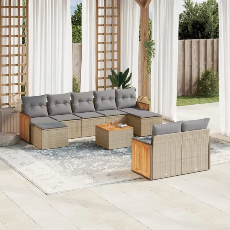 Loungeset met beige materiaal en gepoedercoat staal afmetingen - beige en lichtgrijs / Met tafel - Tuinsets