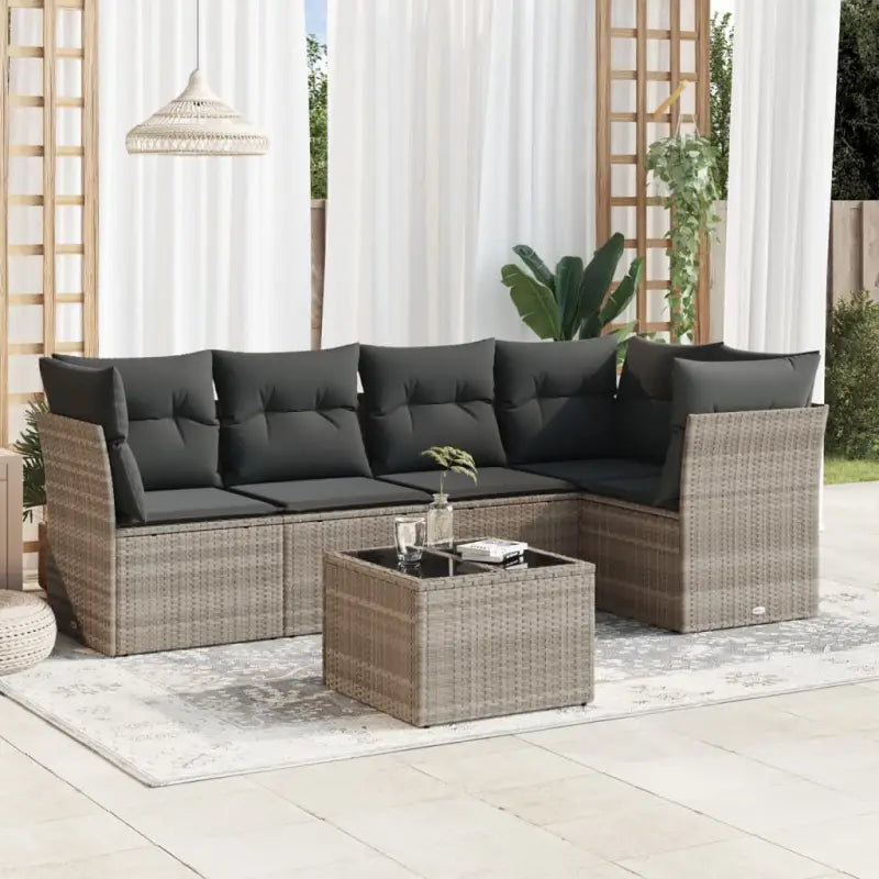 Loungeset met beige materiaal en gepoedercoat staal afmetingen - Lichtgrijs / Met tafel - Tuinsets