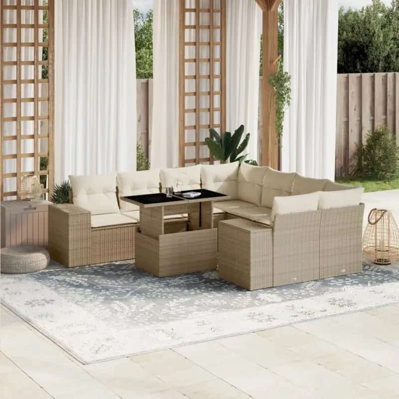 Loungeset met beige materiaal en gepoedercoat staal afmetingen - beige en crèmekleurig / zonder opbergruimte - Tuinsets