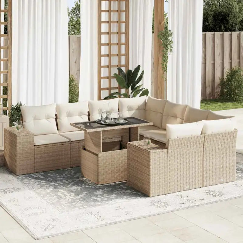 Loungeset met beige materiaal en gepoedercoat staal afmetingen - beige en crèmekleurig / met opbergruimte - Tuinsets